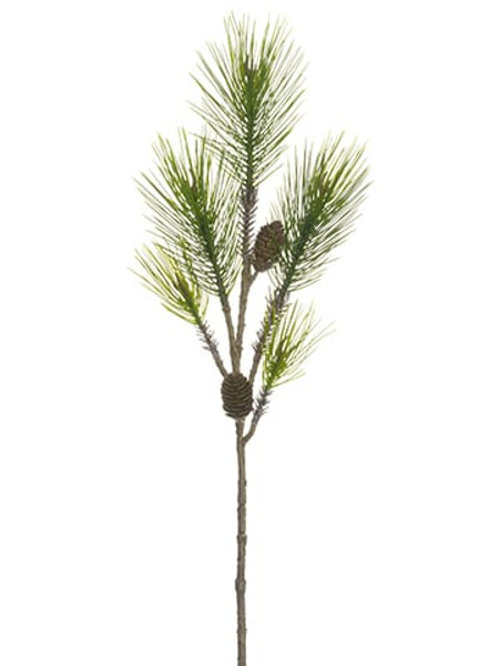 33" Long Needle Pine Spray With Plastic Pine Cone Green (Pack Of 12) YSE358-GR By Silk Flower