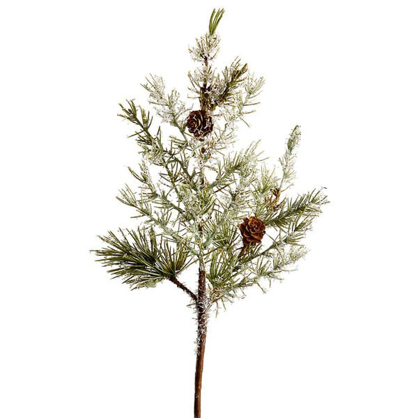 18" Glittered Pine Cone/Pine Spray Gray Ice (Pack Of 12) YSP359-GY/IC By Silk Flower