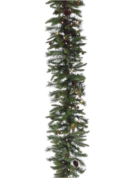 9'Lx16"W Rocky Mountain Pine Garland X260 W/Cone & 100 Clear Lights Green (Pack Of 4) YG6116-GR By Silk Flower