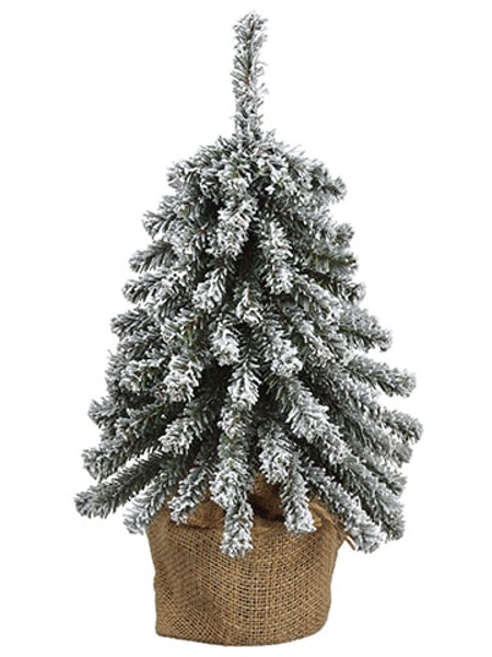 15" Snowed Mini Pine Tree 125 On Wood Stand In Burlap Snow (Pack Of 24) YTM085-SN By Silk Flower