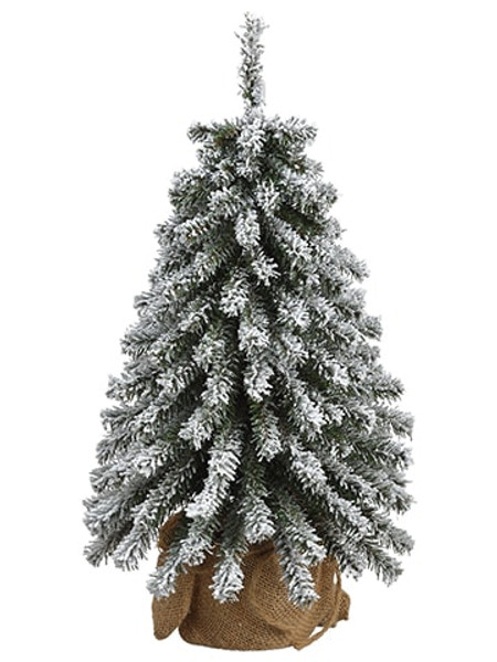18" Snowed Mini Pine Tree X161 On Wood Stand In Burlap Snow (Pack Of 12) YTM086-SN By Silk Flower