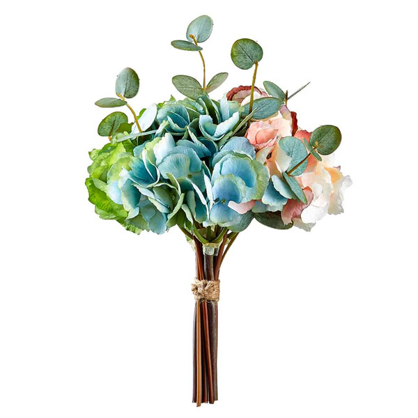 11" Hydrangea/Eucalyptus Bundle Blue Green (Pack Of 4) FSH261-BL/GR By Silk Flower