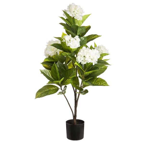 47" Hydrangea Plant With 5 Flowers In Pot White (Pack Of 2) LFH045-WH By Silk Flower