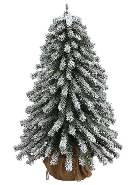 24" Snowed Mini Pine Tree X201 On Wood Stand In Burlap Snow (Pack Of 12) YTM087-SN By Silk Flower