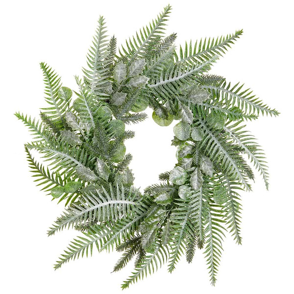 24" Glittered Eucalyptus/Fern Wreath Green (Pack Of 4) XHW100-GR By Silk Flower