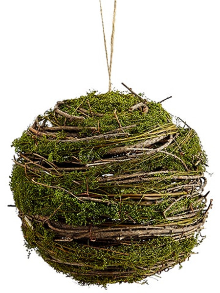 7.5" Twig Ball Ornament With Moss Brown (Pack Of 12) XM0408-BR By Silk Flower