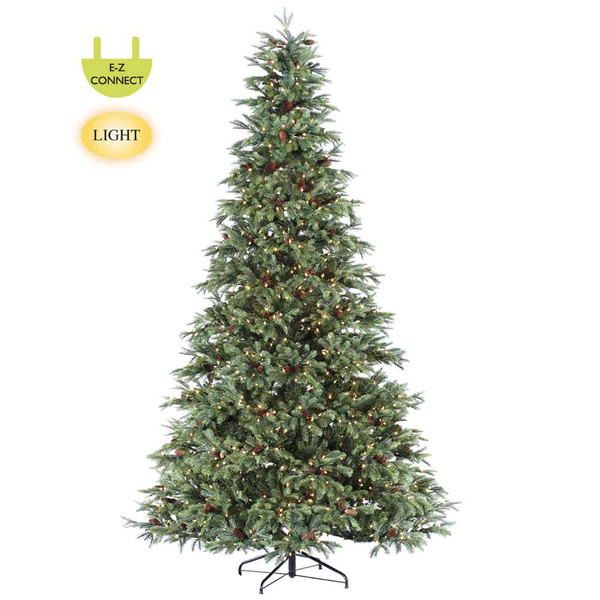 7'Hx53"D New England Pine(Pe) Tree X1173 W/Cones/1250 Rice Lights Easy Connect (Ms) Green YT5407-GR By Silk Flower