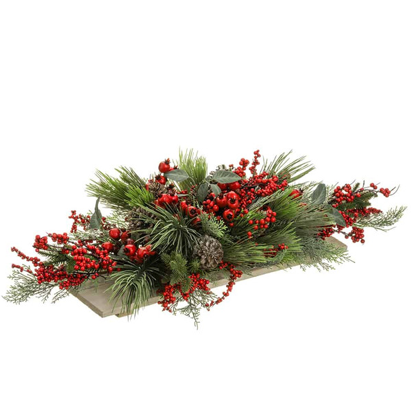 26"L Berry/Rosehip/Pine Centerpiece On Wood Pedestal Red Brown (Pack Of 2) XDE021-RE/BR By Silk Flower