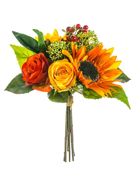 12" Sunflower/Rose Bouquet Rust Orange 6 Pieces FBQ405-RU/OR