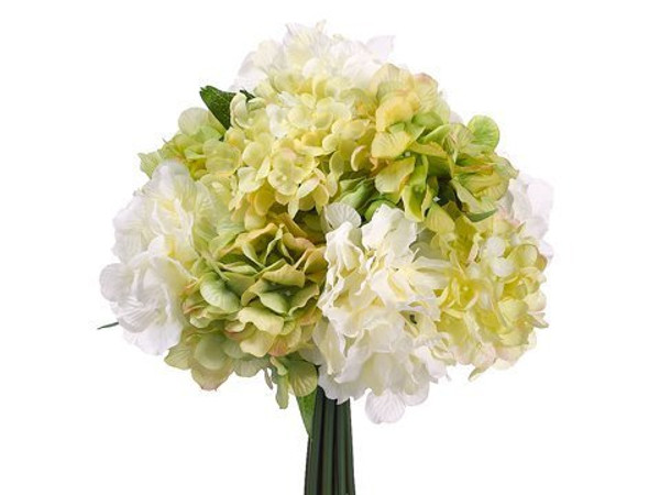 9.5" Hydrangea Bouquet Cream Green 6 Pieces FBQ483-CR/GR