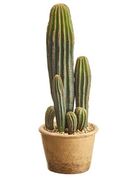 15.5" Column Cactus In Paper Mache Pot Green 4 Pieces LPC950-GR