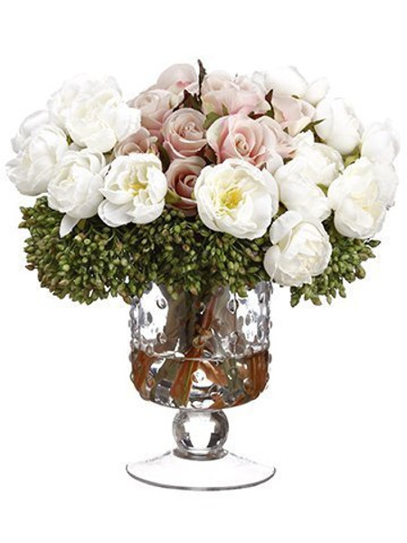 9"H X 9"W X 9"L Ranunculus/Rose/Berry In Glass Vase Cream Pink WF9005-CR/PK