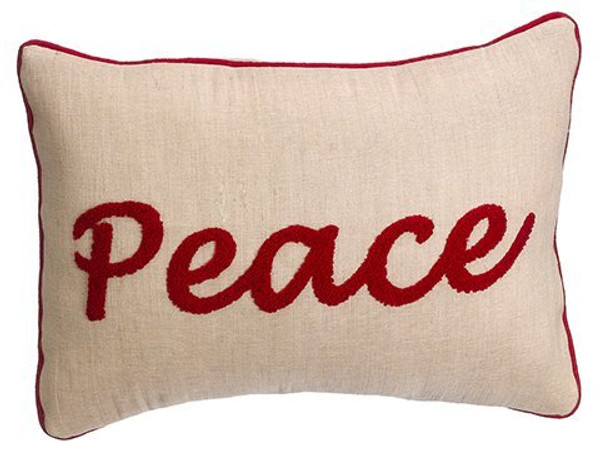 14"W X 20"L Peace Embroidered Jute Pillow Red Natural 6 Pieces XAK407-RE/NA