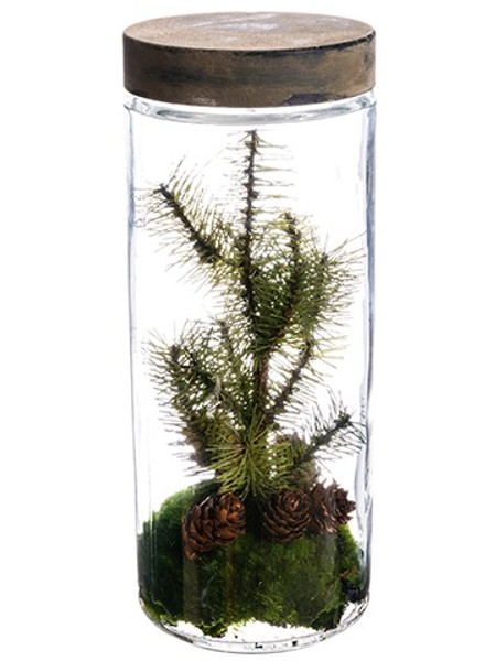 10.75" Pine Tree W/Pine Cone In Glass Jar Green 4 Pieces YTM831-GR