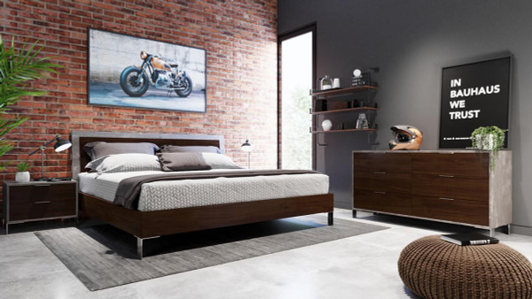 Nova Domus Conner Modern Dark Walnut & Concrete Bedroom Set