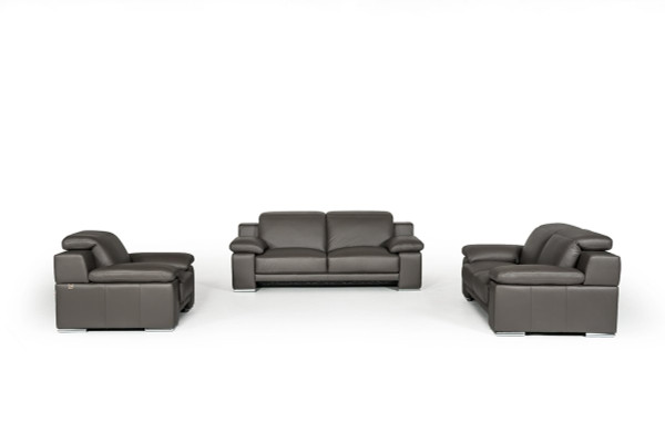 Estro Salotti Evergreen Modern Dark Grey Italian Leather Sofa Set
