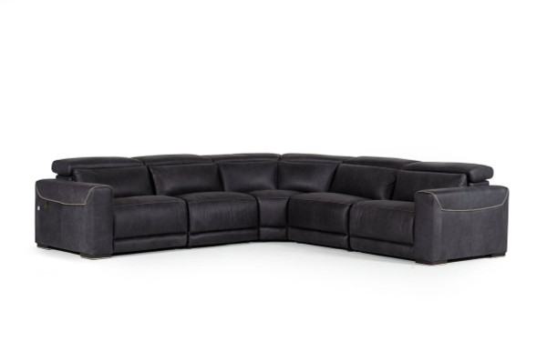 Estro Salotti Thelma Modern Black Italian Leather Sectional Sofa W/ Recliners