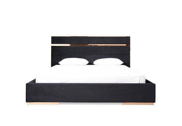Nova Domus Cartier Modern Black Velvet & Brushed Bronze Bed