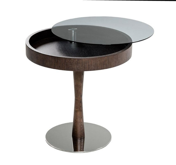 Modrest Jackson - Modern Brown Oak End Table W/ Glass