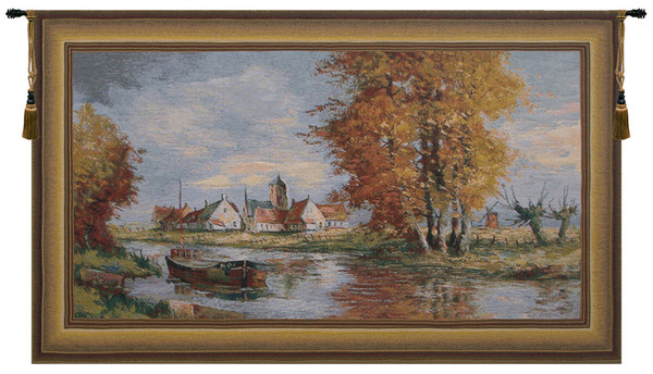 Riverside Flemish Village Belgian Tapestry Wall Art WW-1661-2425