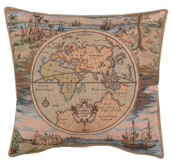 Map Of The World Europe Asia Africa French Cushion WW-77-156