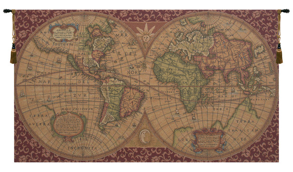Old Map Of The World Red European Wall Art WW-7933-11082