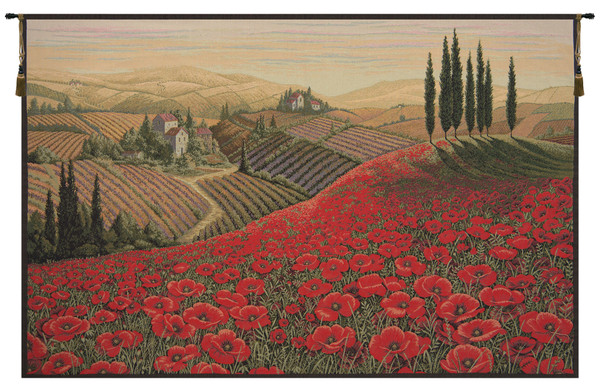 Tuscan Poppy Landscape Italian Tapestry WW-8306-11529