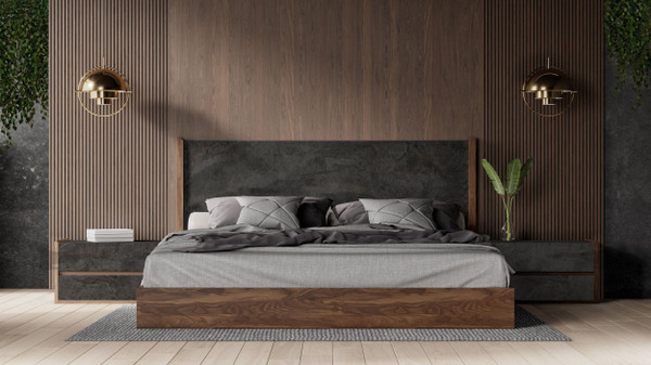 VGACRADO-WAL-BED Nova Domus Rado - Modern Walnut & Volcanic Slate Bed - Queen By VIG