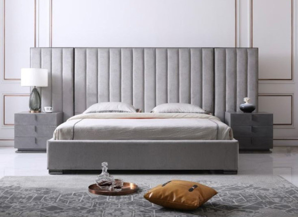 VGVC2003-BED Modrest Buckley - Modern Grey & Black Stainless Steel Bed W/ Nightstands - E. King By VIG