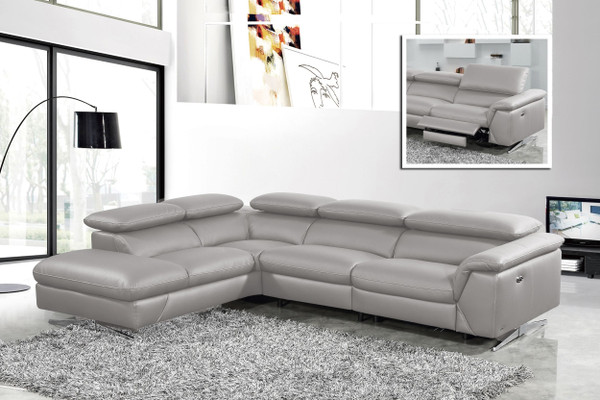 VGKNE9104-E9105-MGRY-LAF Divani Casa Maine - Modern Medium Grey Eco-Leather Laf Chaise Sectional Sofa W/ Recliner By VIG
