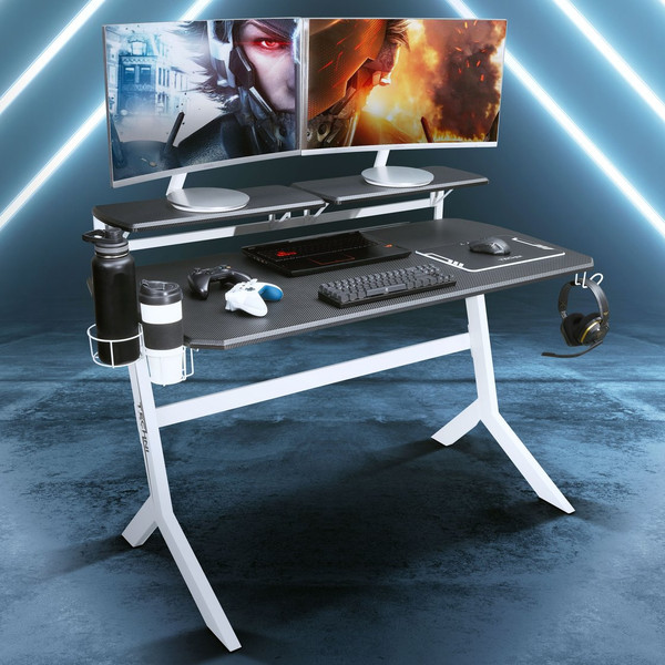 RTA-TS201-WHT Techni Sport White Stryker Gaming Desk, White