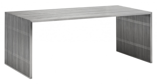 Homeroots 73" X 33.5" X 29" Brushed Stainless Steel, Tempered Glass, Dining Table 248656