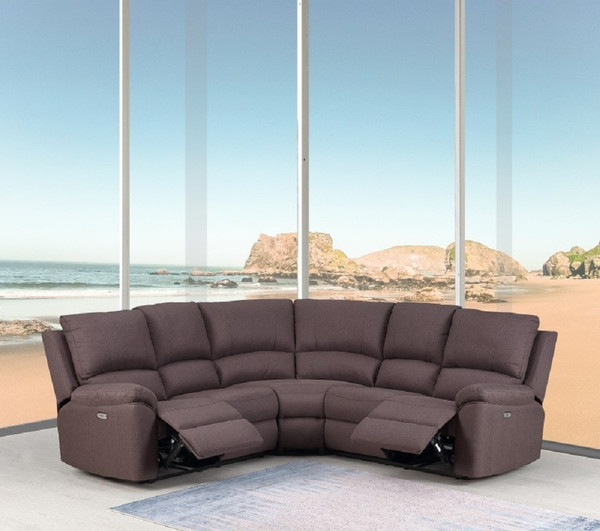 Homeroots 80" X 80" X 39" Brown Power Reclining Sectional 366241