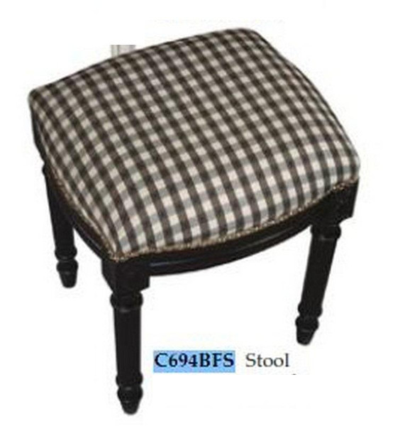 123-Creations Fabric Upolstered Gingham-Black Print Stool C694BFS