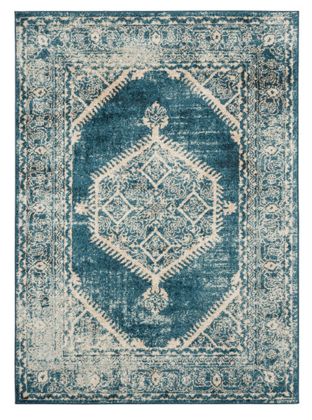 Homeroots 22" X 36" Cerulean Olefin Frieze Accent Rug 369735