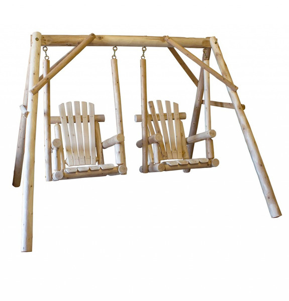 Homeroots 87" X 70" X 65" Natural Wood Double Chair Swing 370295