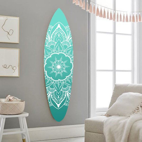 Homeroots 18" X 1" X 76" Wood, Blue, Serenity Surfboard Wall Art 370402