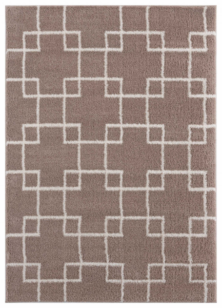 Homeroots 63" X 86" Beige Microfiber Polyester Area Rug 371617