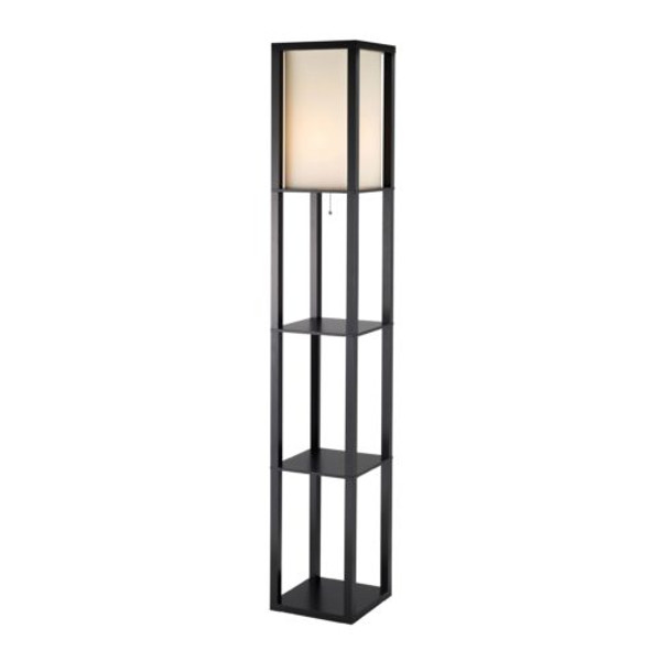 Homeroots 11.5" X 11.5" X 72" Black Wood Tall Shelf Floor Lamp 372534