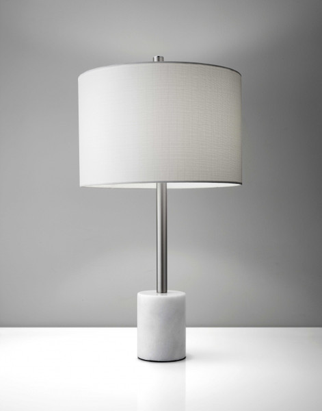 Homeroots 15" X 15" X 28" Brushed Steel Marble Table Lamp 372765