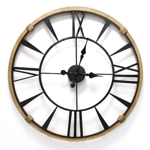 Homeroots 29.5" Round Metal & Wood Frame Columbus / Wall Clock 373143