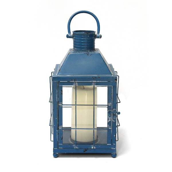 Homeroots Distressed Blue Metal Lighthouse Lantern 373160