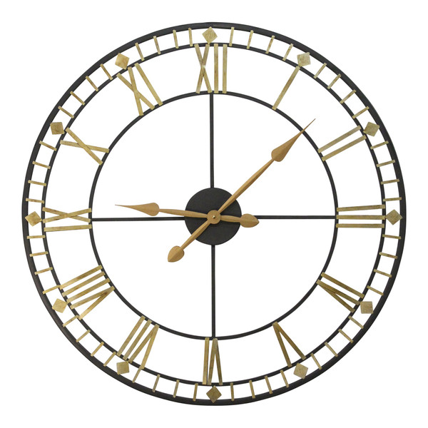 Homeroots Oversized 31.5" Vintage Style Metal Wall Clock W/ Black & Gold Numerals 373202