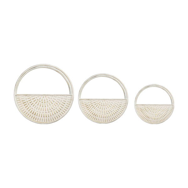 Homeroots S/3 White Distressed Circle Wall Planters 373226