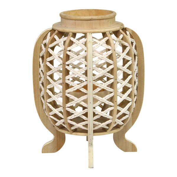Homeroots Carribean Style Bamboo And Wood Jute Lantern 373307