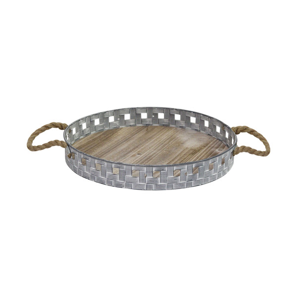 Homeroots Grey Woven Metal And Wood Tray 373324