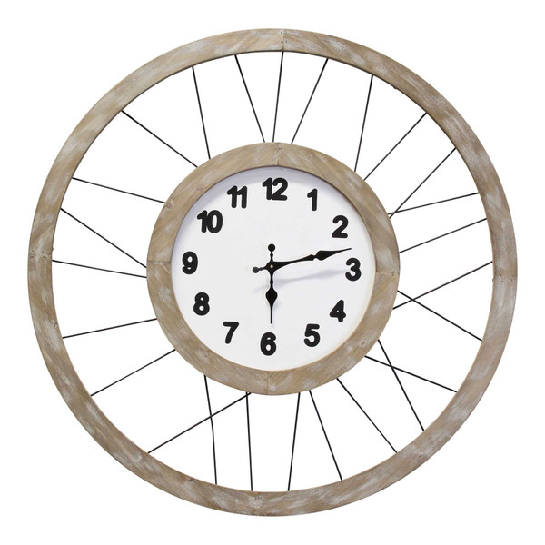 Homeroots 28" White Wood & Metal Frame / Wall Clock 373394