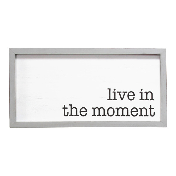Homeroots "Live In The Moment" Grey Wooden Framed Wall Art 373437