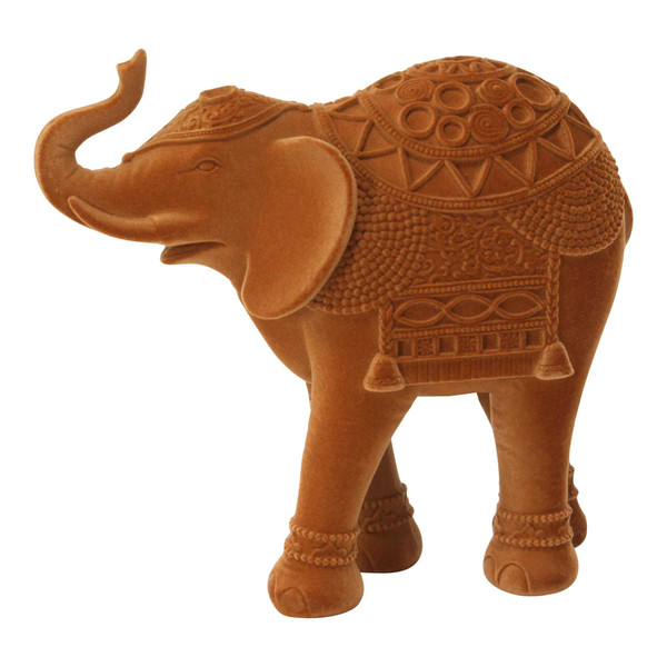 Homeroots Burnt Orange Velvet Elephant Tabletop Sculpture 373444