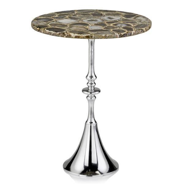 Homeroots 16" X 16" X 21" Silver & Brown Aluminum & Agate Short Side Table With Agate Top 373779